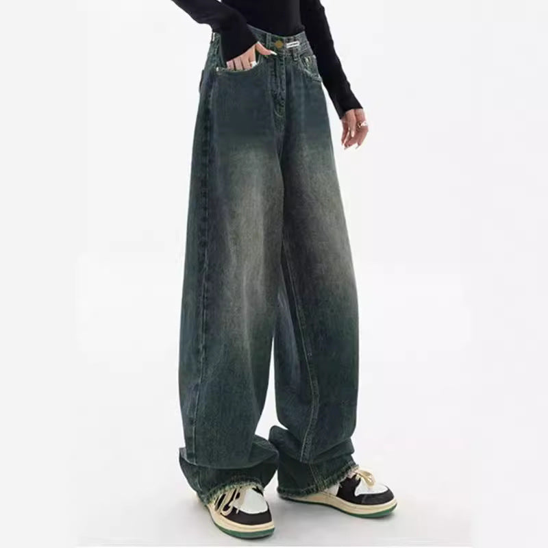 Women's American Antique Dark Blue Straight Mopping Women's Jeans