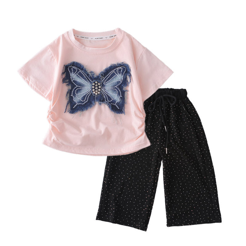 Fashion Clothing Summer Denim Patch Bow Cute Clothes Trousers Children's Suit