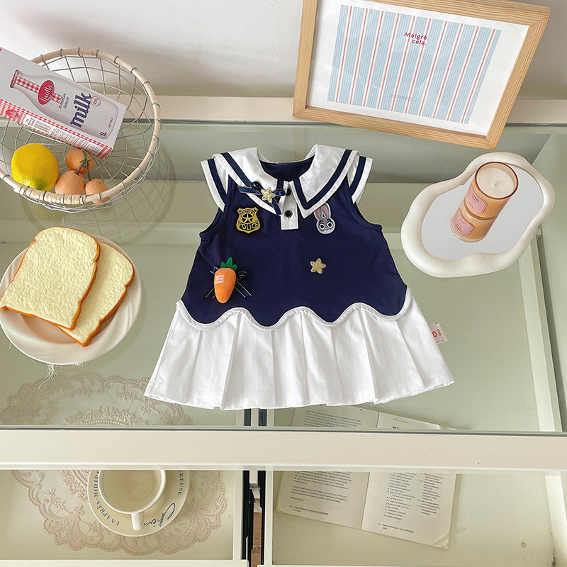Women's & Children's Rabbit Back Bow Color Matching Pleated Skirt Children's Dress