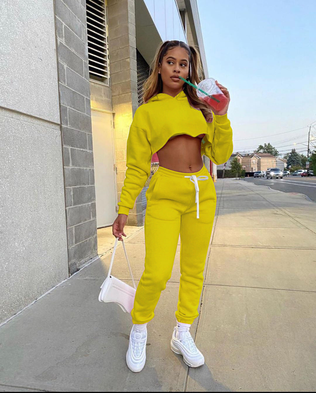 Women's Solid Color Two-piece Fleece Padded Leisure Suits