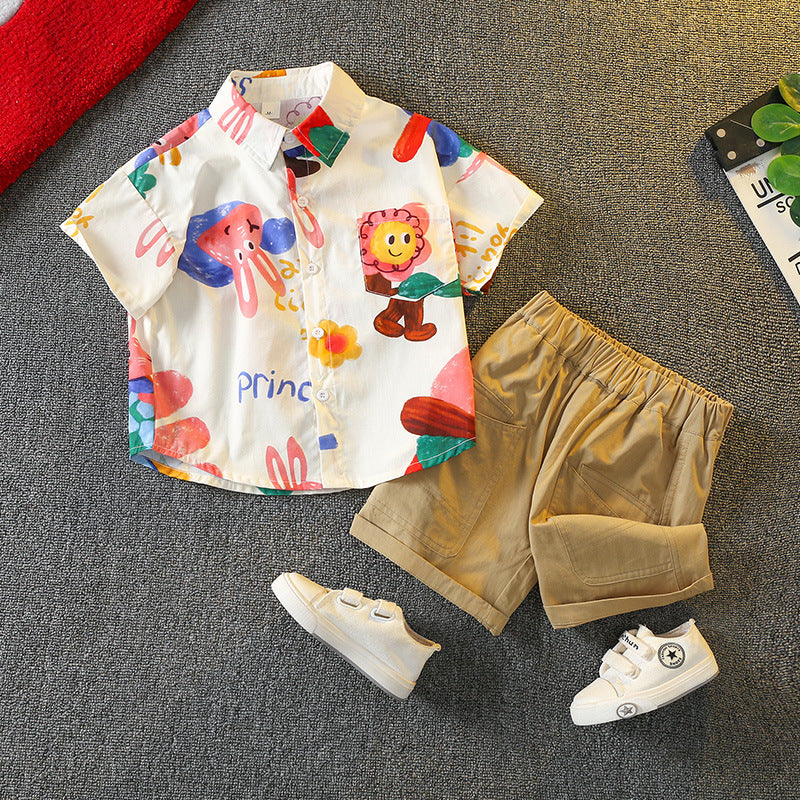 Children's Boys Summer Korean Fashion Short-sleeved Shirt For Handsome Small Clothing Children's Suit
