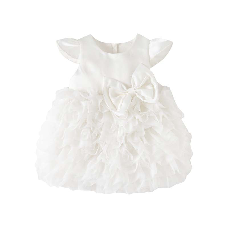 Summer Mesh Bubble Skirt Pink Large Bow Flounced Sleeve Days Children's Dress