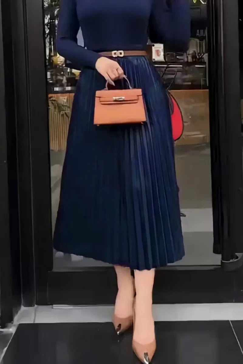 Women's High-grade Pleated Draping Effect Solid Color Wide Hem Skirts