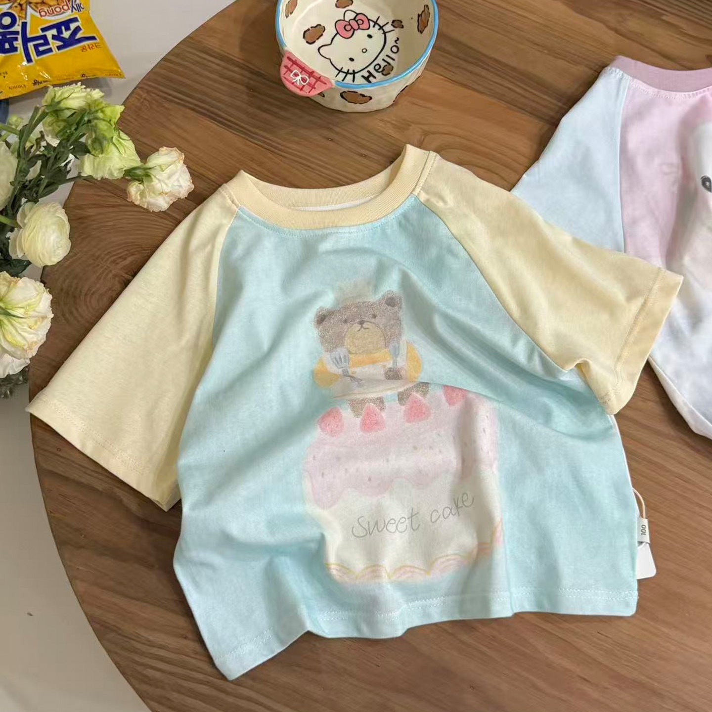 Children's Large Small Roll Summer Raglan Sleeve Cartoon Short Boys Cute Children's T-shirt