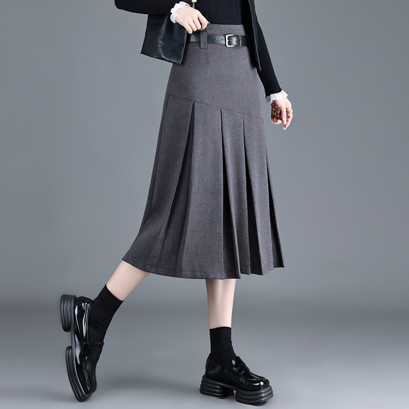 Winter Thick Mid-length Small Pleated High Waist A- Skirts