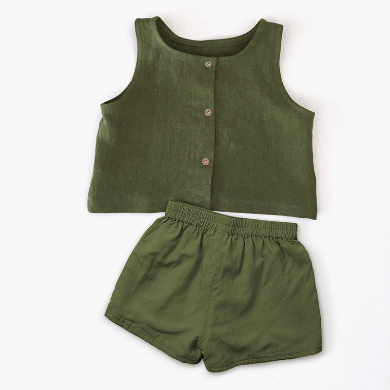Women's & Men's Clothing Cotton Linen Vest Summer Sleeveless Waistcoat Shorts Leisure Children's Suit
