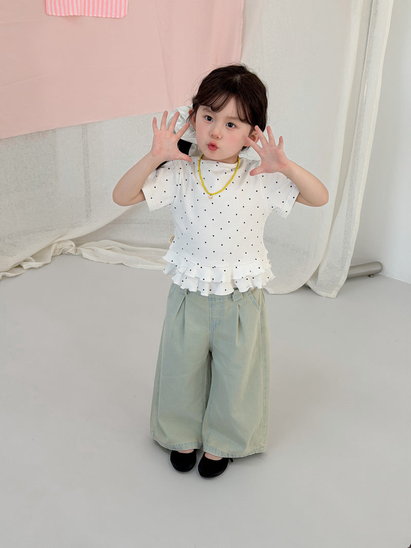 Children's Summer Korean Style Polka Dot Ruffled Short Sleeves Sweet Fresh Children's T-shirt