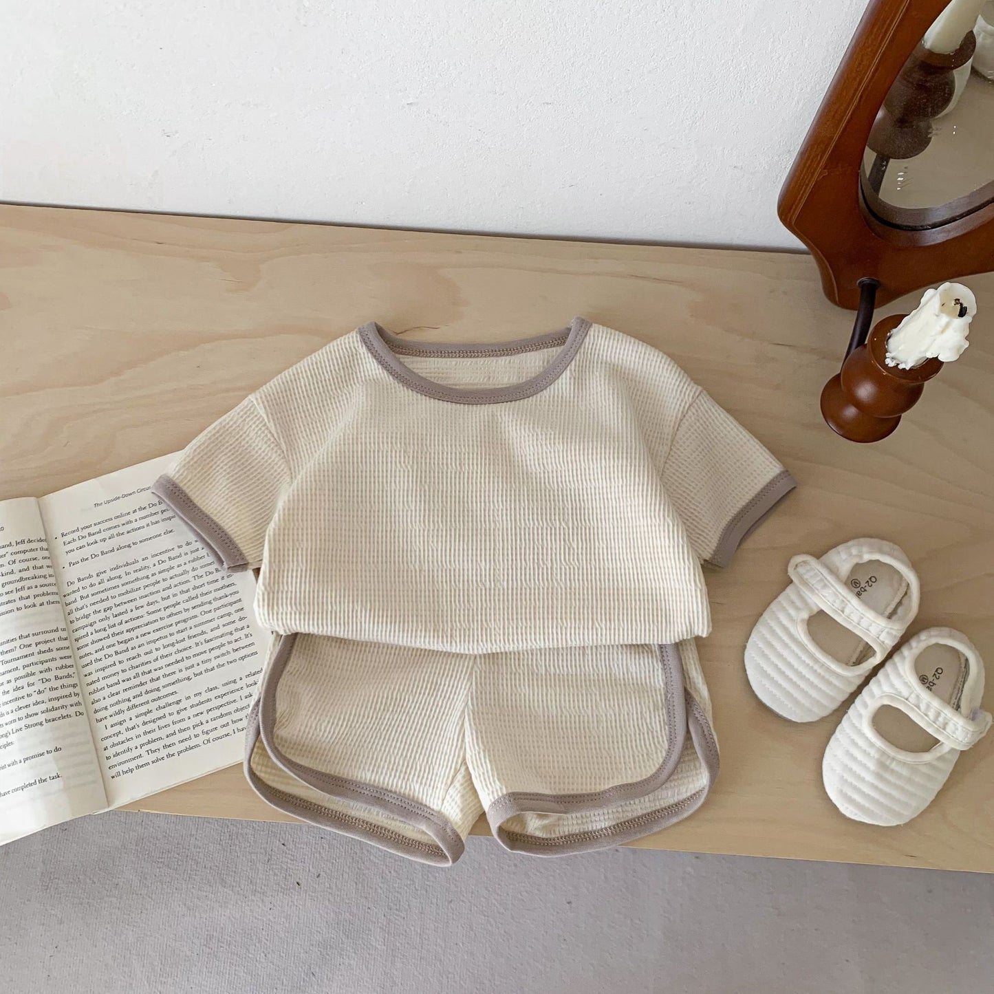 Korean Style Waffle Casual Sports Short Children's Suit