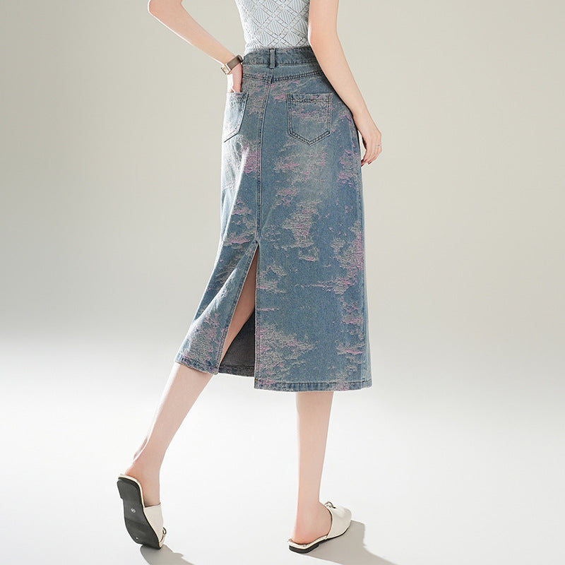 Women's Pink Purple Jacquard Embroidered Wide Leg Denim Design Skirts
