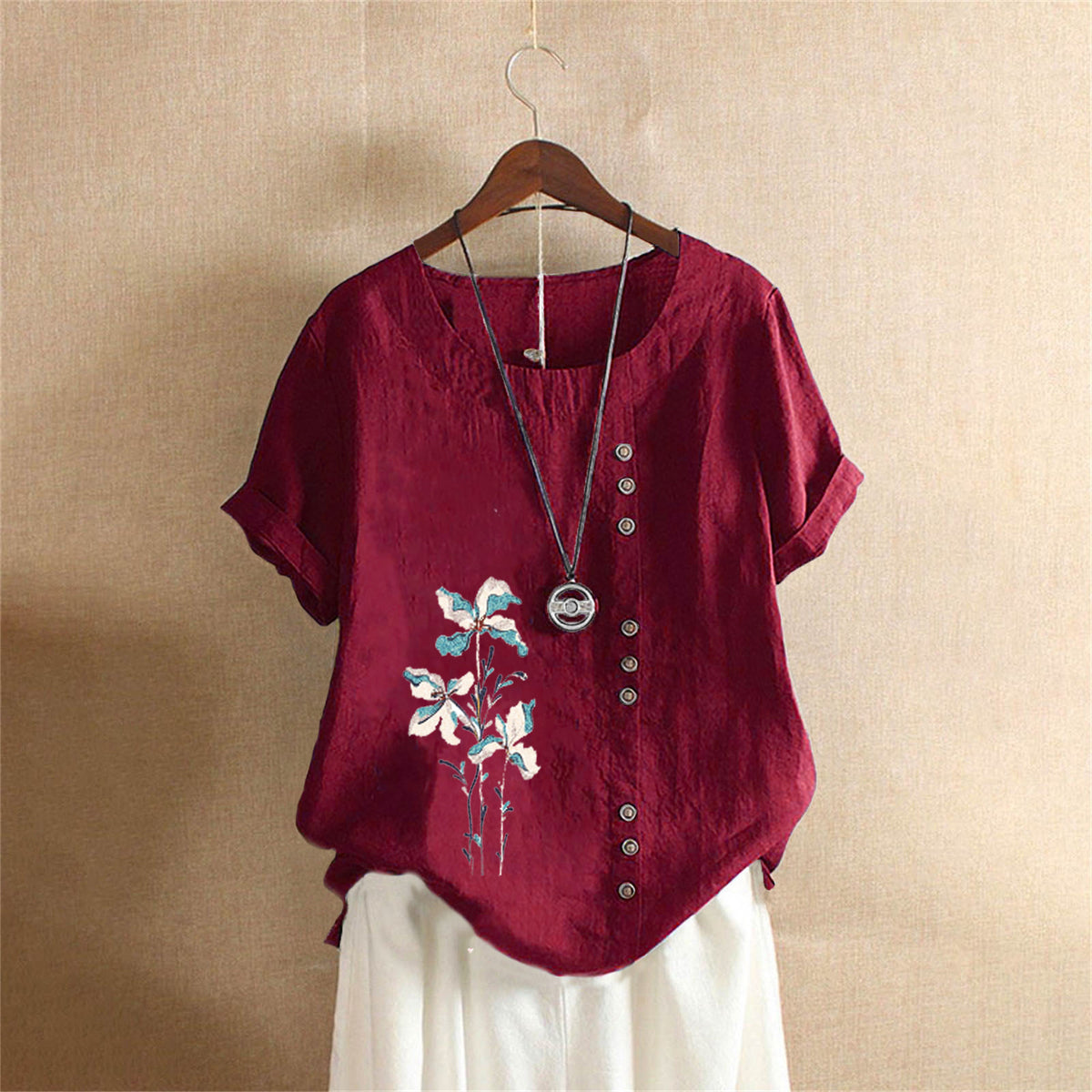Women's Retro Large Casual Loose Cotton Linen Women's T-shirt