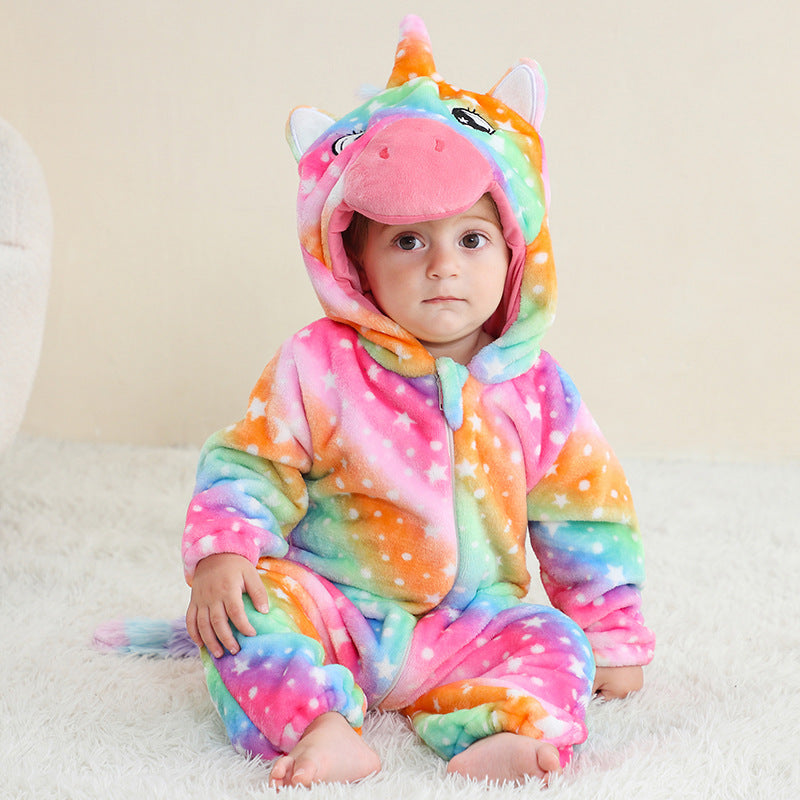 Children's Cartoon One-piece Pajama Animal Flannel Romper Jumpsuit, Climbing Suit