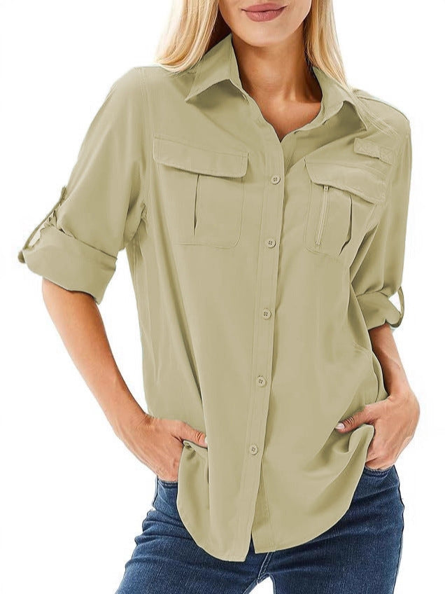 Women's Outdoor Button Long-sleeved Shirt Loose Wear Blouse