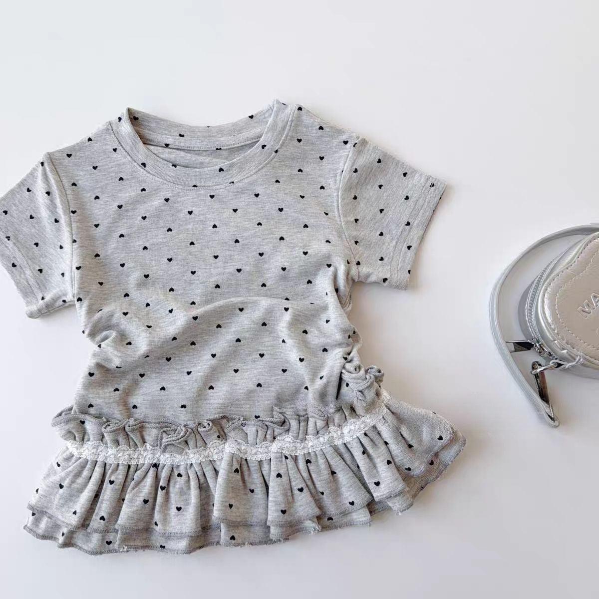 Children's Korean Short-sleeved Fashionable Lace Wooden Ear Children's T-shirt