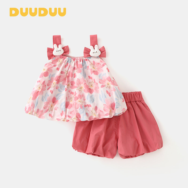 Feeling Summer Clothes Straps Shorts Korean Children's Suit