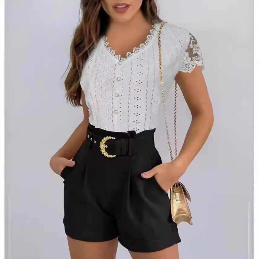 Charming Fashion Solid Color Sleeve T-shirt Tops