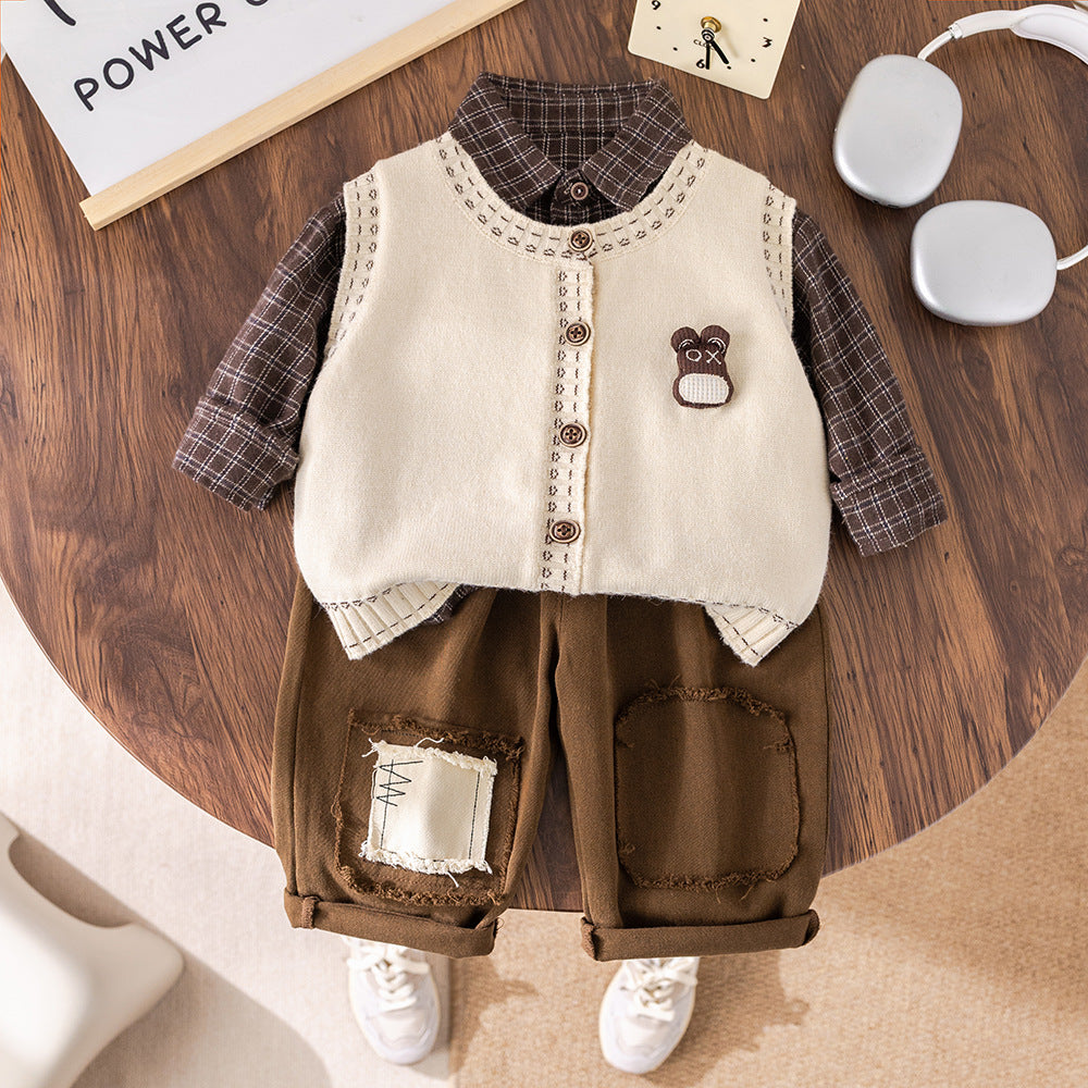 Children's Clothing Sweater Vest Cardigan Three-piece Fashion Children's Suit