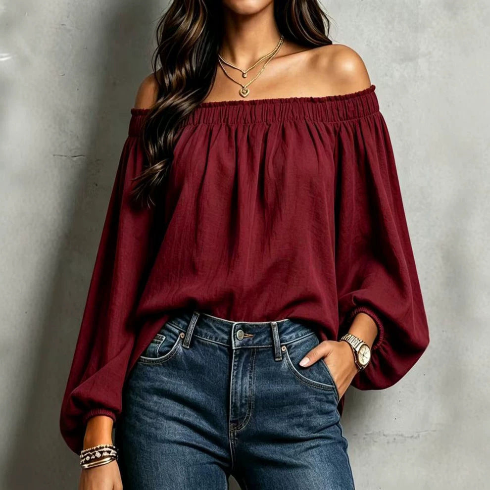 Sexy Elastic Loose Long Sleeve Shirt Bishop Blouse
