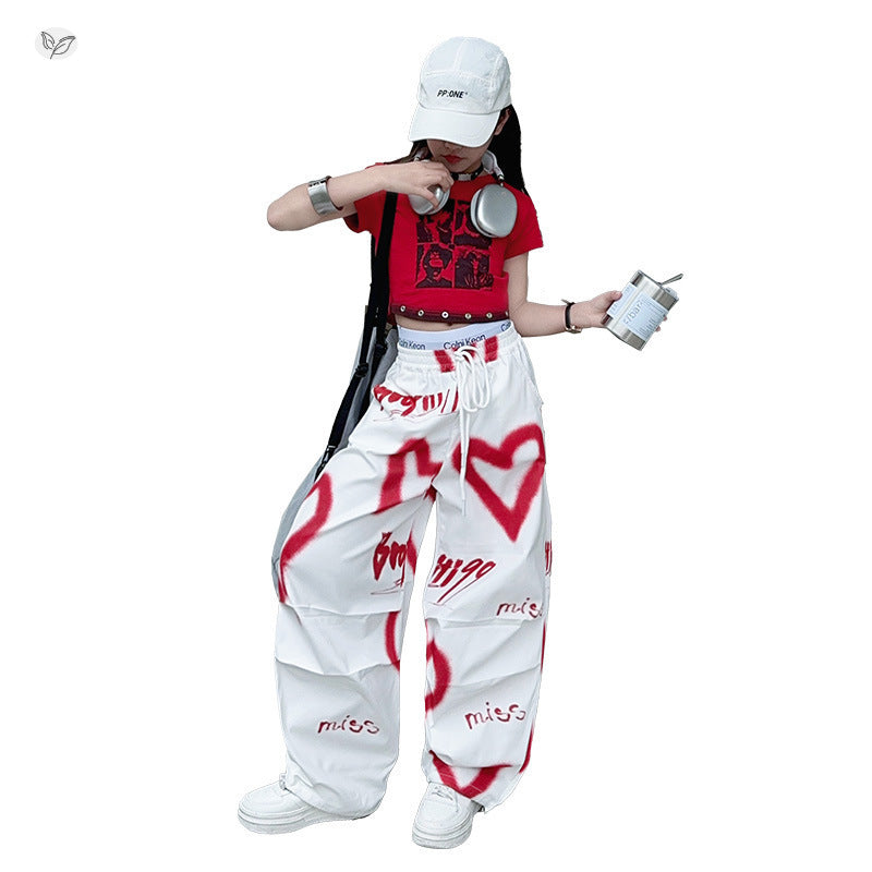Printed Pants Casual Sports Hot Short-sleeved Children's Suit