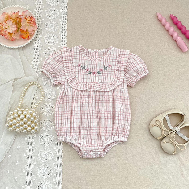 Short Sleeve Plaid Rompers Romper Sisters Children's Dress