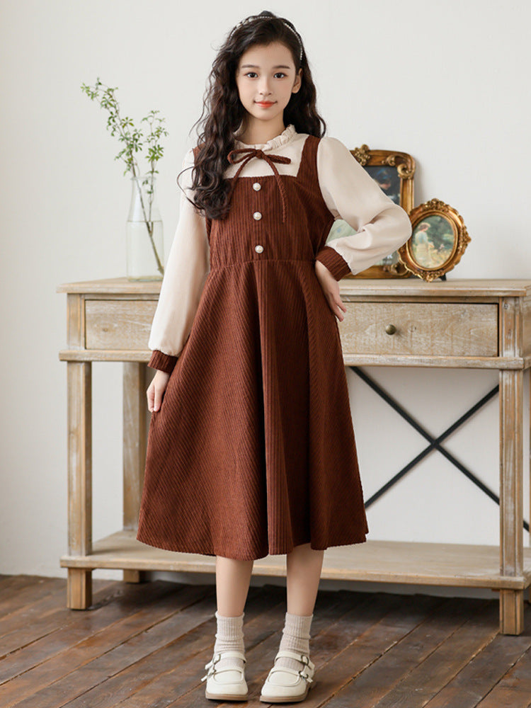 Winter Fleece-lined Princess Retro College Style Children's Dress