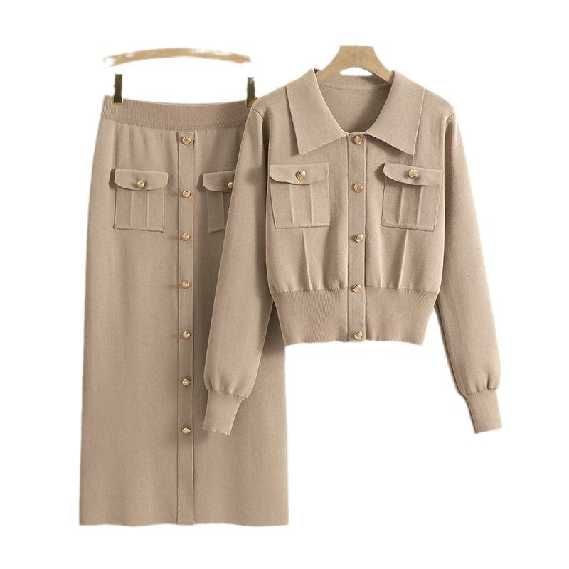 Women's Style Slim Fit Knitting Collar Package Hip Suits
