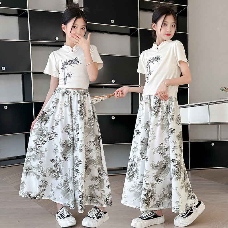 Fashion Thin Casual Short Sleeve Style Loose Medium Big Western Children's Suit