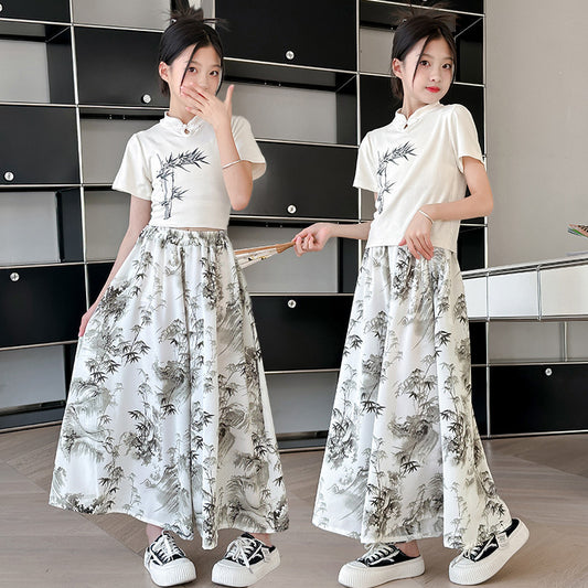 Fashion Thin Casual Short Sleeve Style Loose Medium Big Western Children's Suit