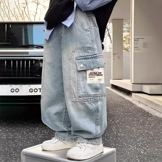 Children's Jeans Straight Older Boy Sports Overalls Children's Pants