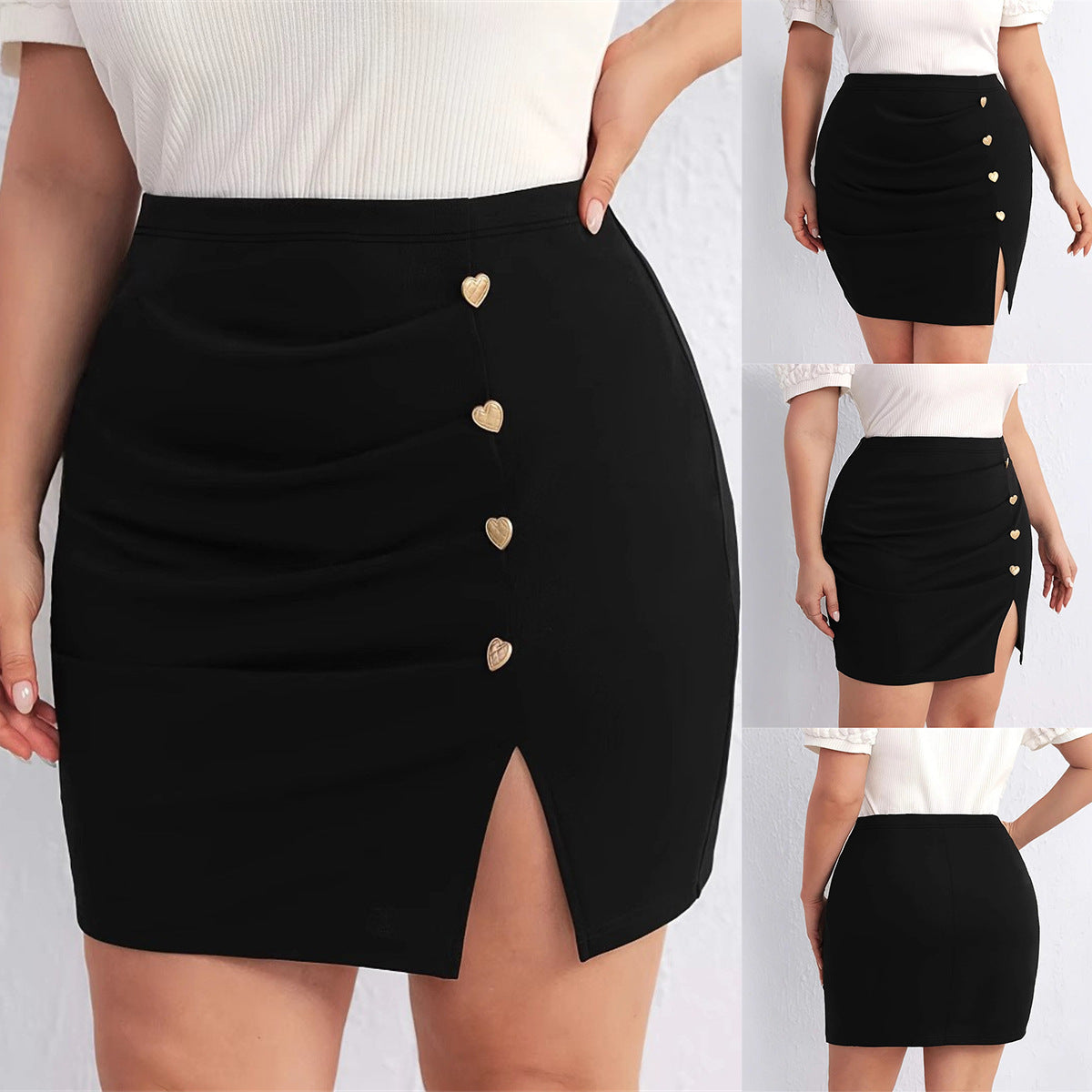 Women's Fashion High Waist Detail Pleated Love Button Skirt