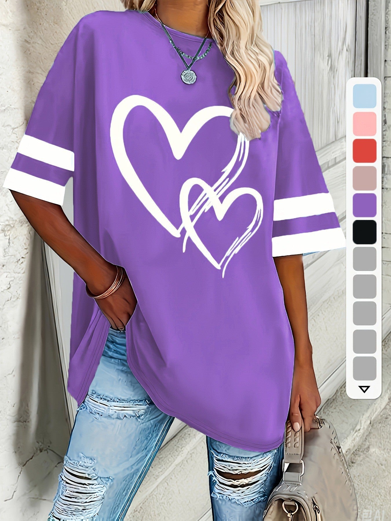 Women's Casual Sleeve Love Elegant Comfortable Pullover Large Size T-shirt