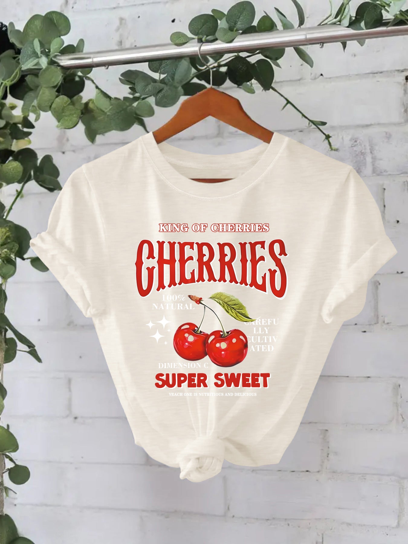 Cherry Fruit Printed Sleeve Loose Fashion Women's T-shirt