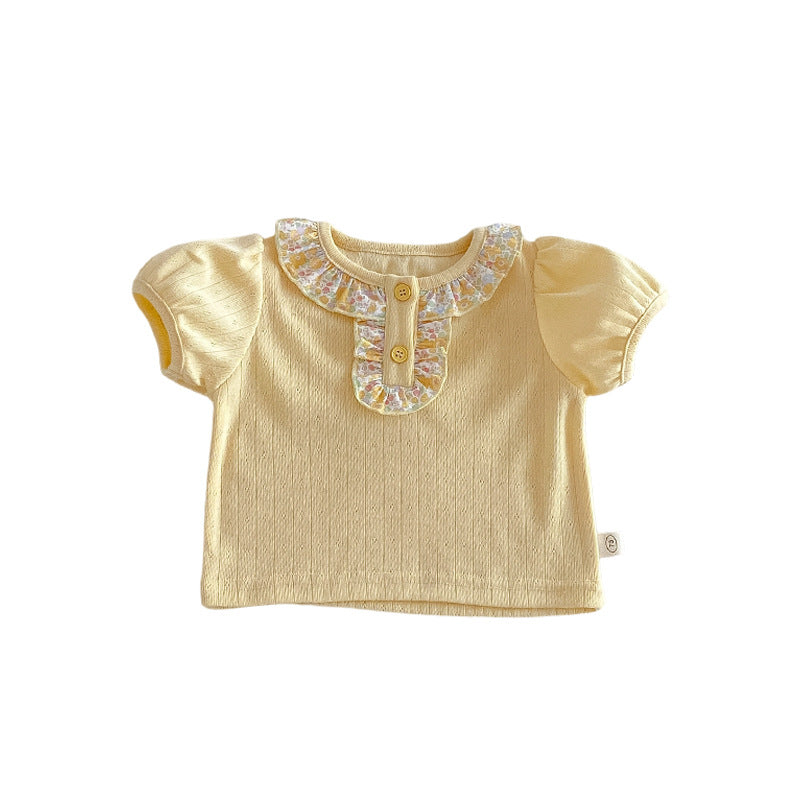 Collar Summer Korean Style Puff Sleeve Top Cute Floral Skirt Children's T-shirt