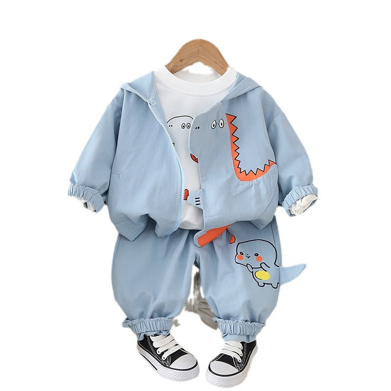 Spring Boys Cartoon Hooded Long Sleeve Three-piece Casual Shirt Children's Suit