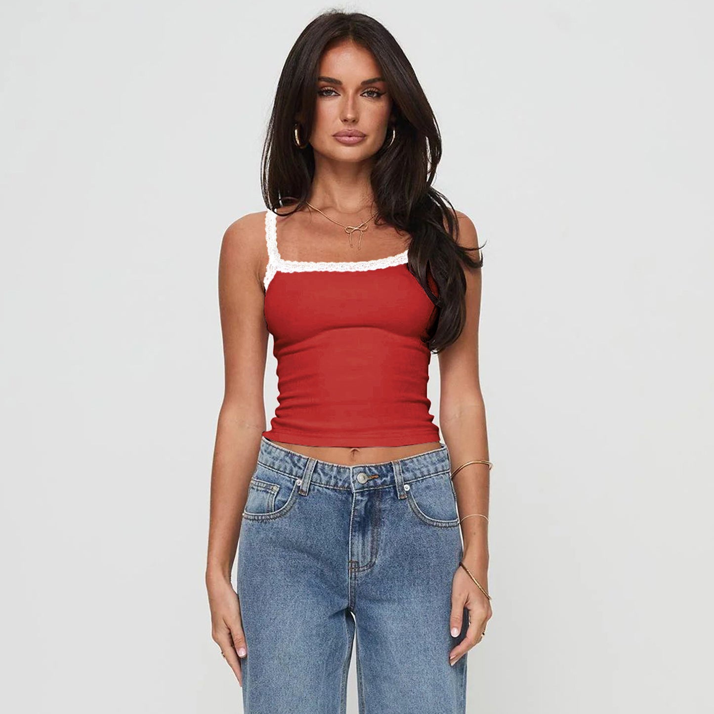 Women's Wide Shoulder Strap Slim Fit Sexy Hot Lace With Small Vest/suspenders/tube Top