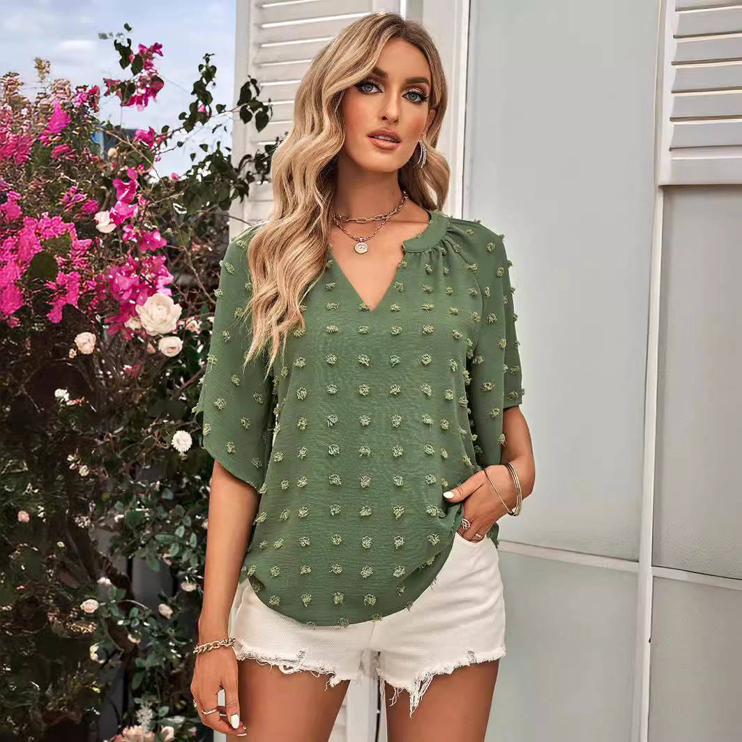 Women's Casual Style Solid Color Fur Ball Women's T-shirt