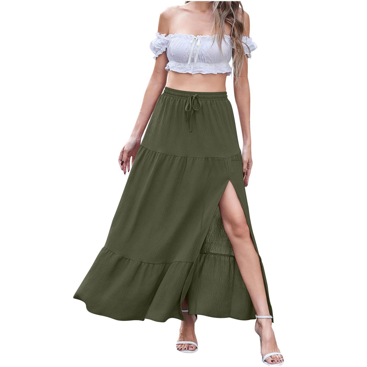 Women's Summer Bohemian Solid Color Side Slit Skirts