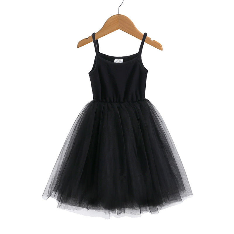 Braces Skirt Rib Patchwork Tulle Princess Children's Dress