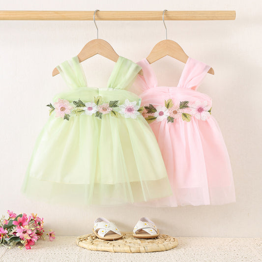 Children's Clothing Mesh Strap Waist Flower Princess Beautiful Children's Dress