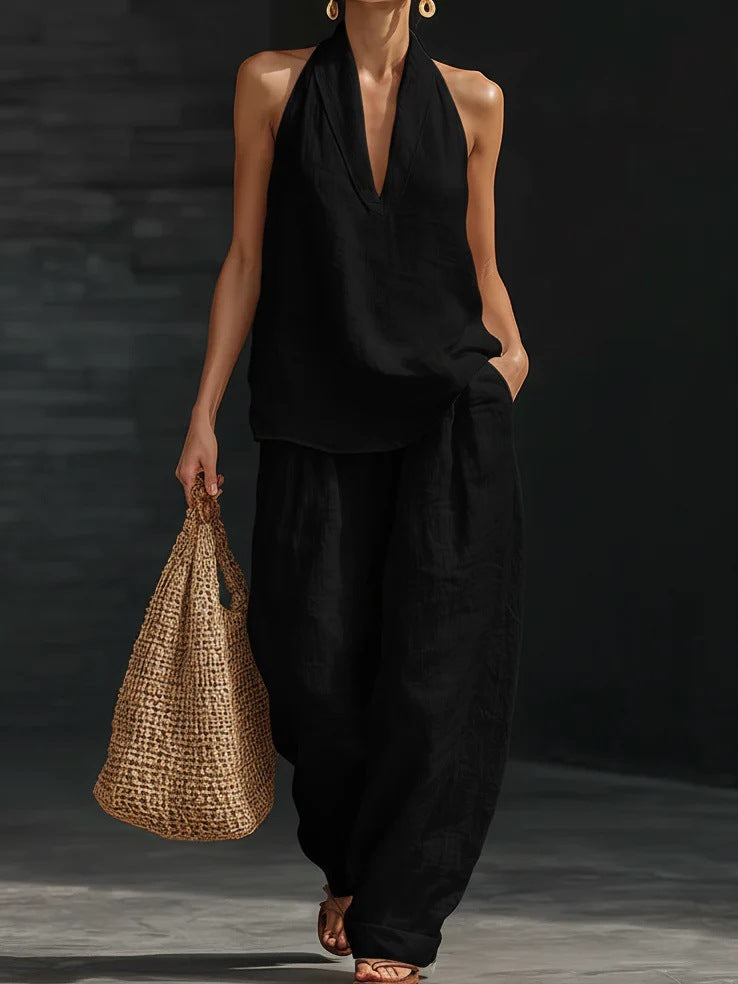 Temperament Halter Exposed Back Cool Feeling Comfortable Slimming Pants