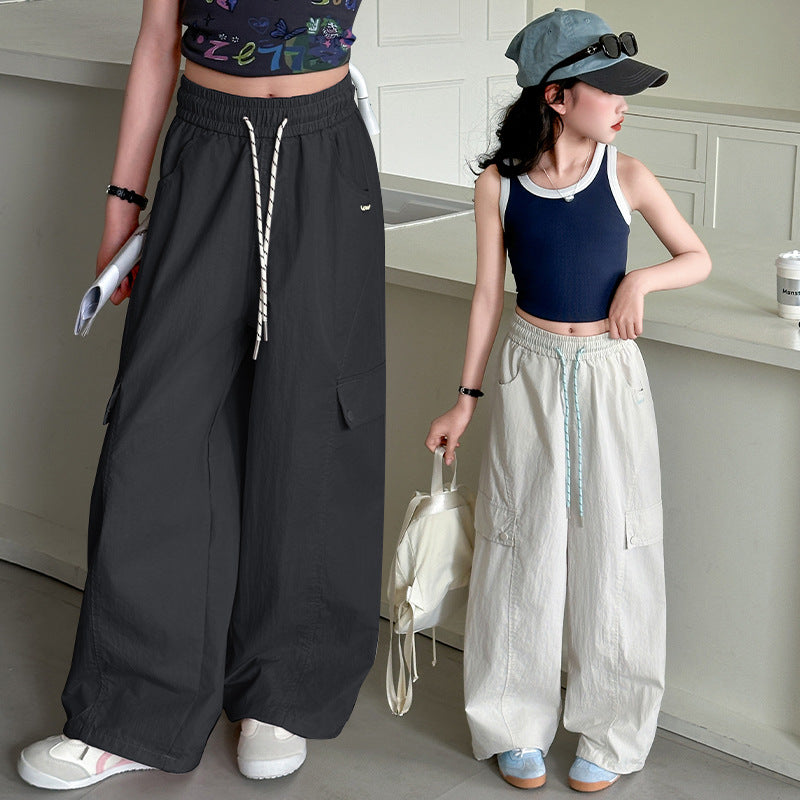 Thin Casual Western Style Overalls Breathable Drawstring Children's Pants