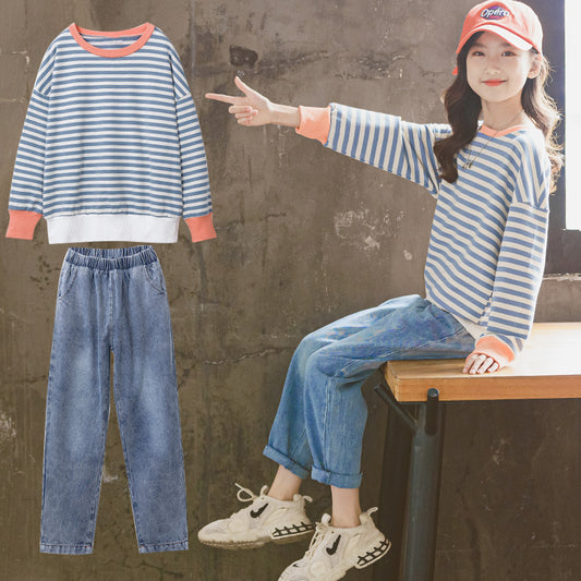 Children's Clothing Autumn Suits Stall Striped Casual Versatile Korean Children's Suit