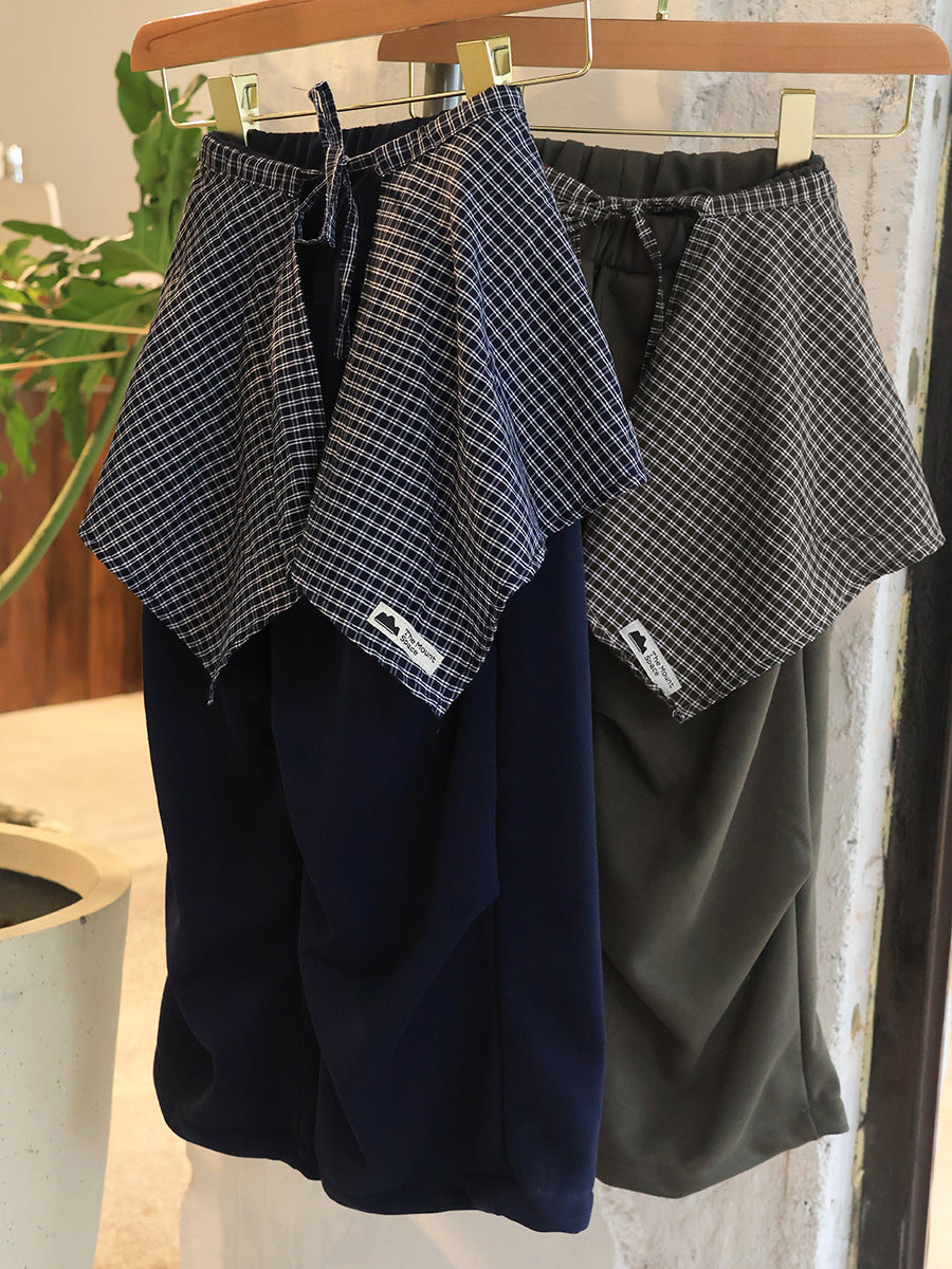 Children's Broken Size Fold Mountain Clothing Plaid Fart Curtain Trousers Two-piece Children's Pants