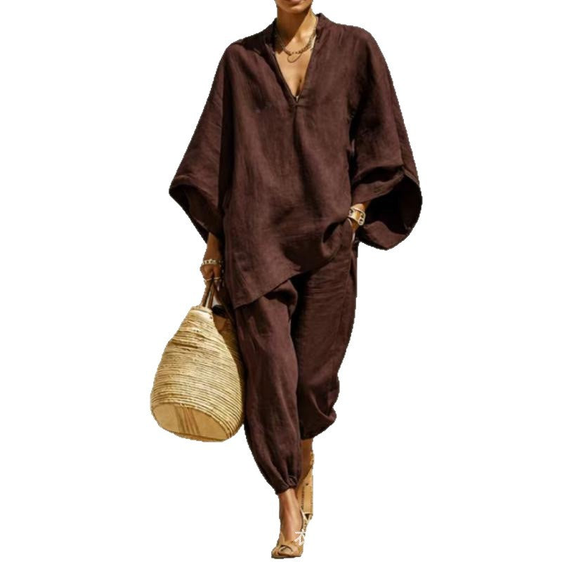 Women's Summer Batwing Sleeve Solid Color Ankle Fashion Casual Suit