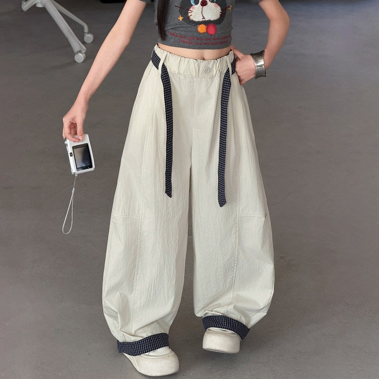 Children's Plaid Stitching Matchet Summer Medium Large Casual Lightweight Children's Pants