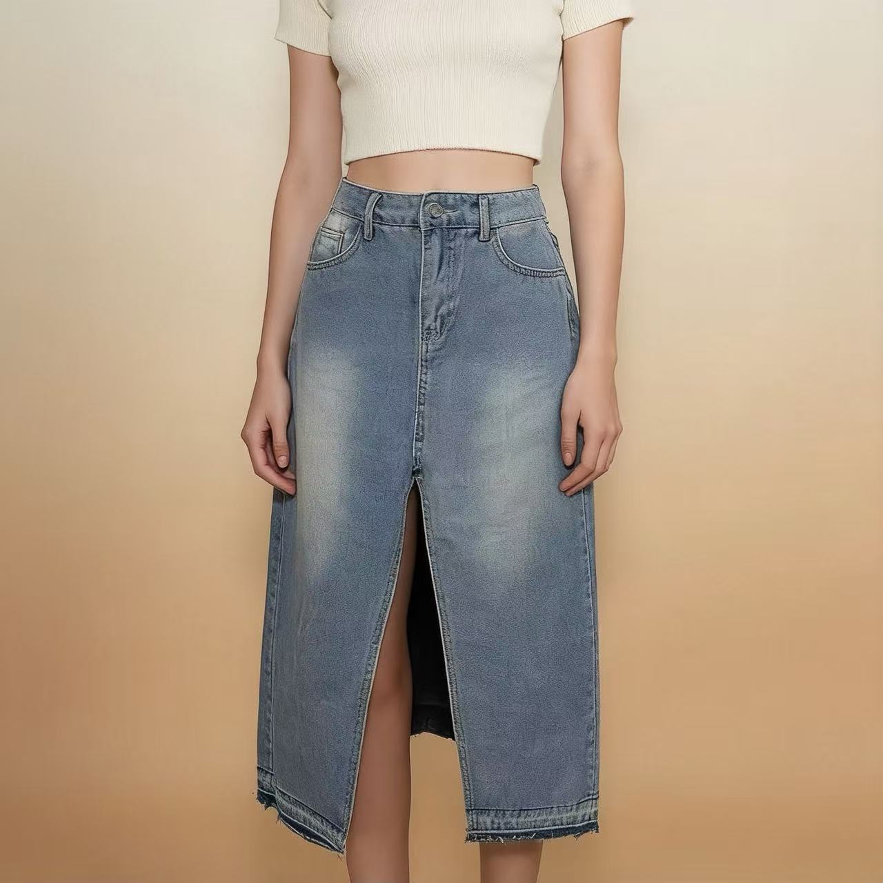 Women's Denim Split Sheath A- Line Slimming Skirts