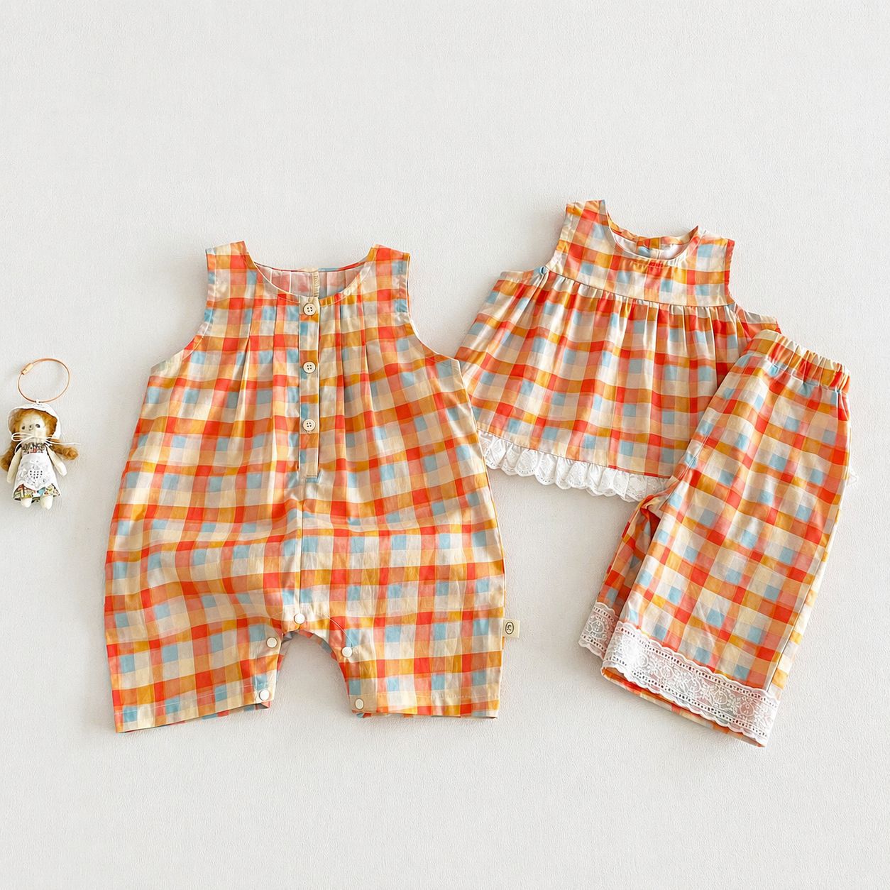 Super Cute Suspender Summer Fashion Big Ears Jumpsuit Plaid Children's Pants