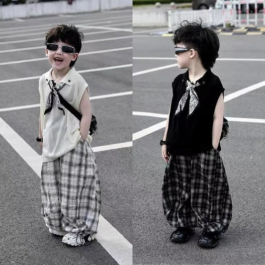 Children's Boys Summer Sleeveless Vest Sweater Anti Mosquito Pants Children's Suit