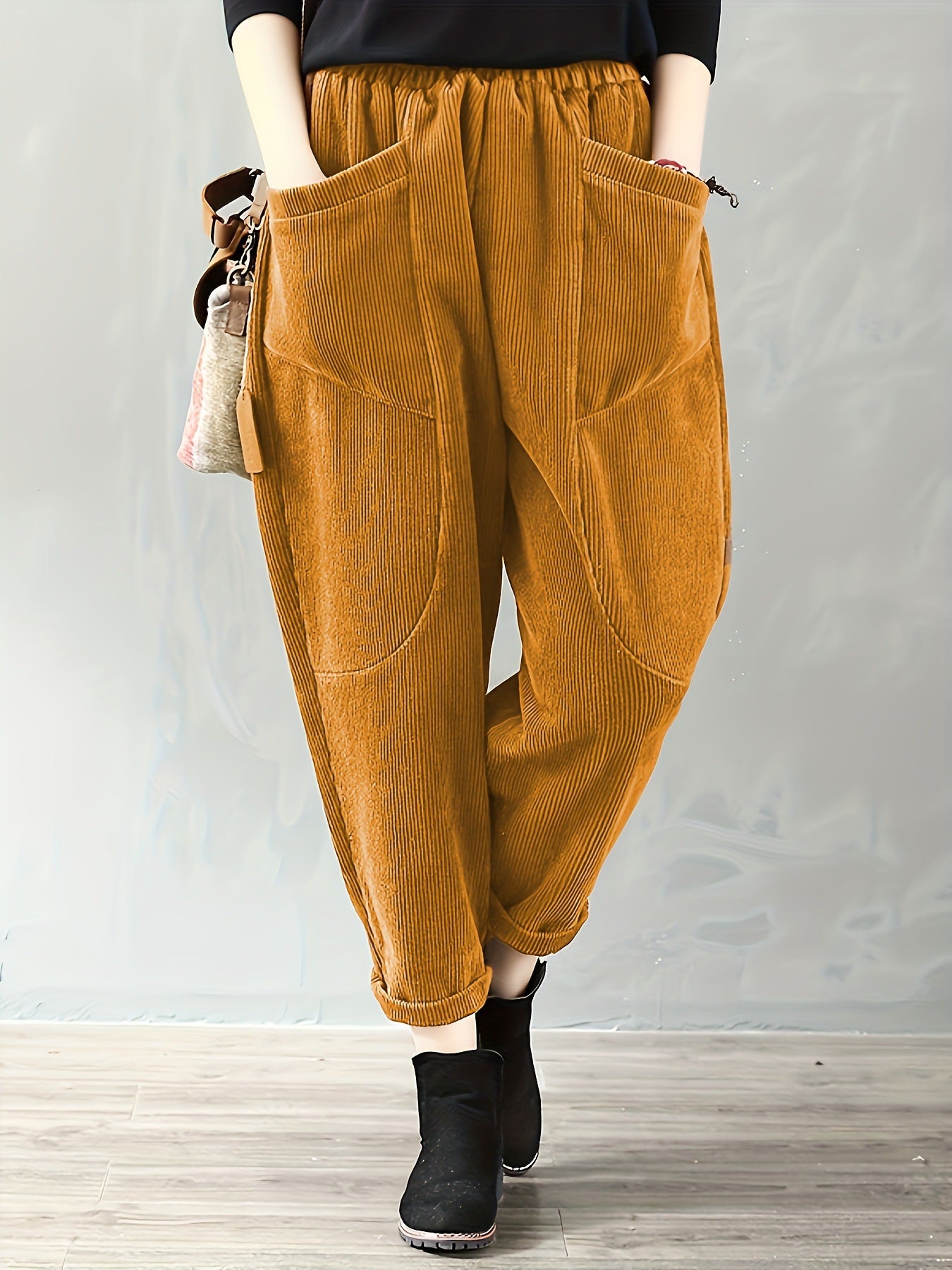 Women's Waist Fashion Corduroy Loose Outer Wear Pants