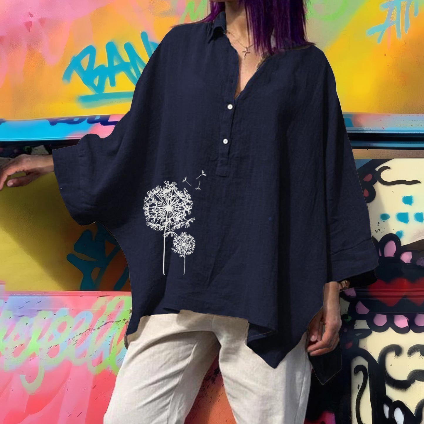 Women's Batwing Clothes Loose Cotton Linen Casual Blouse