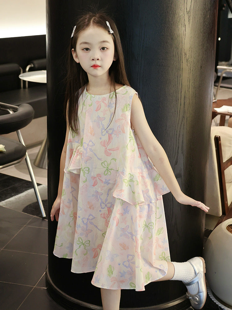 Children's Clothing Summer Princess Bow Vest Floral Children's Dress